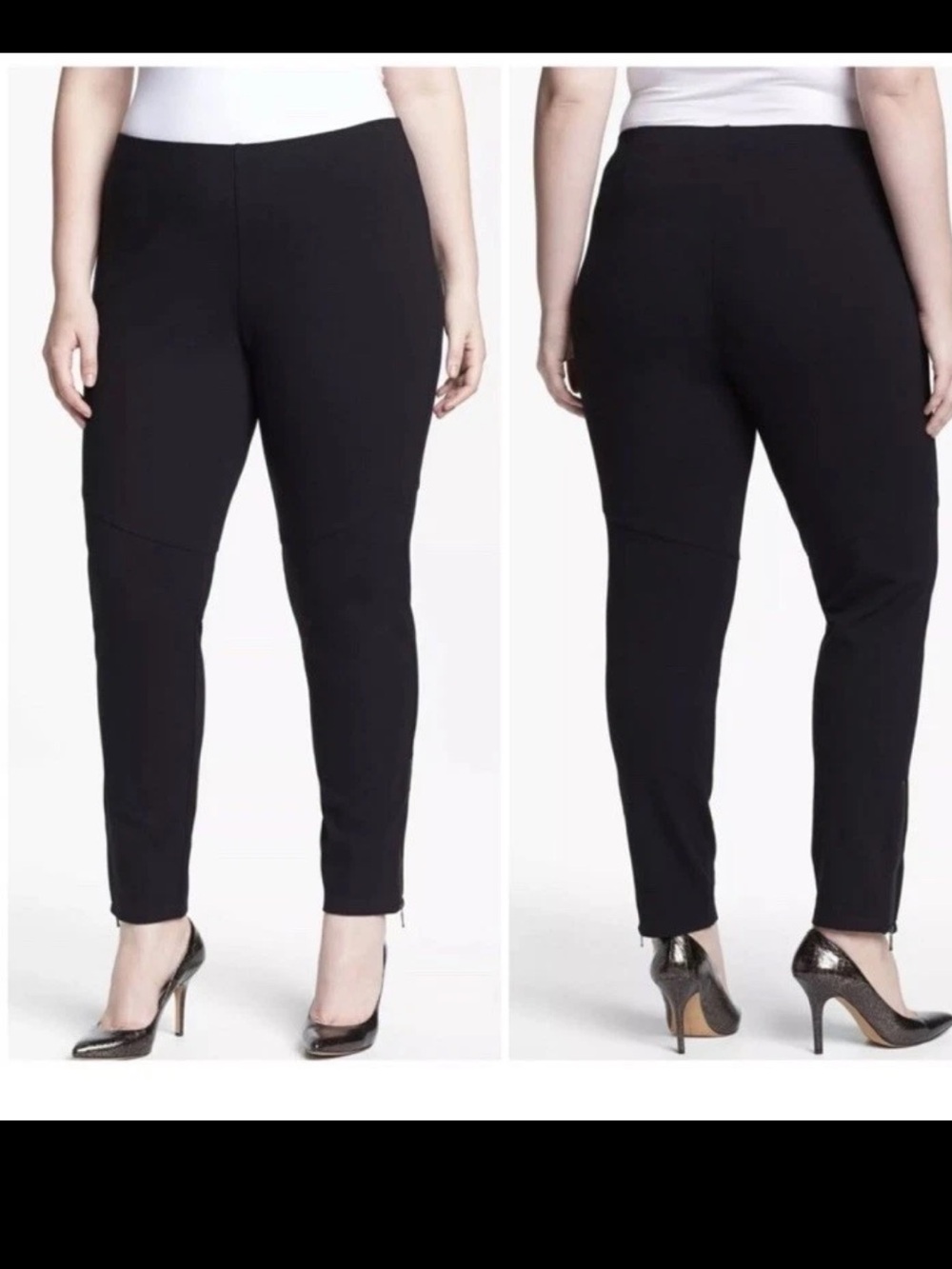 Eileen Fisher Pants L Black Pull On Taper Stretch Ankle Zip Quiet Luxury